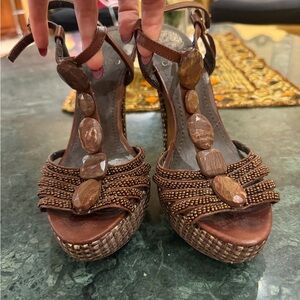 Vince Camuto Brown Beaded Sandals